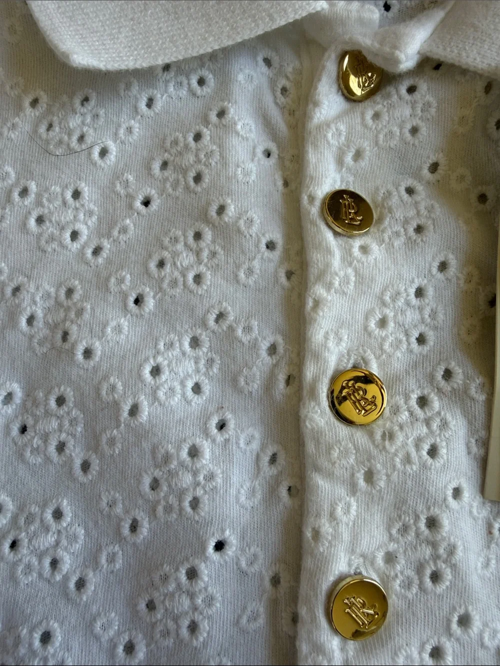 NWT Lauren Ralph Lauren White Cotton Eyelet Polo Top Puff Sleeve M